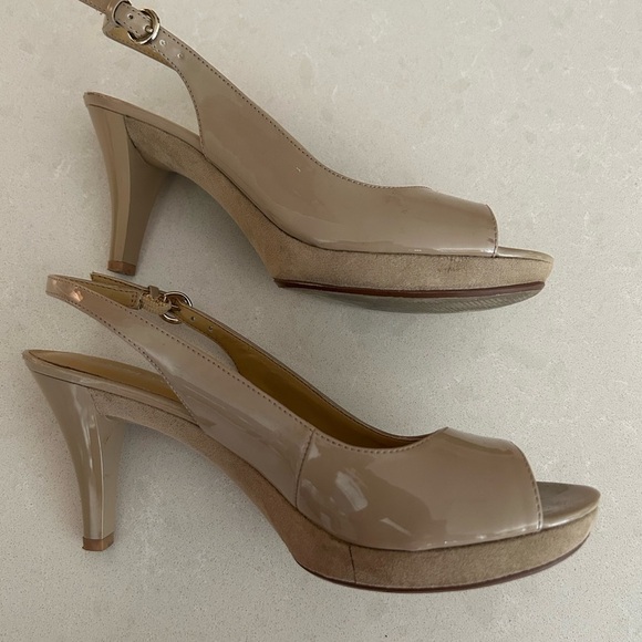 Nine West Shoes - Nine west nude patent leather and suede pumps 6 open toe